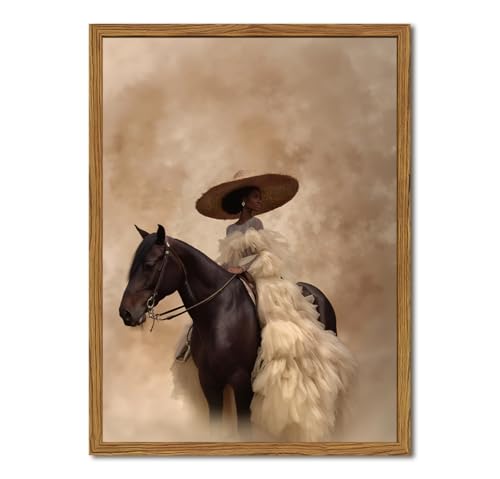 Framed Western Cowgirl Wall Art, Fashion Black Girl Riding Horse