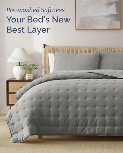 Image of Quilts King Size - Bedspread for King Size - Lightweight Comforter Set - Quilt Bedding Set for All-Seasons - Ultra Soft, Breathable & Comfy - Summer Coverlet w / 2 Pillow Shams - 106 inch x 96 inch, Dark Grey