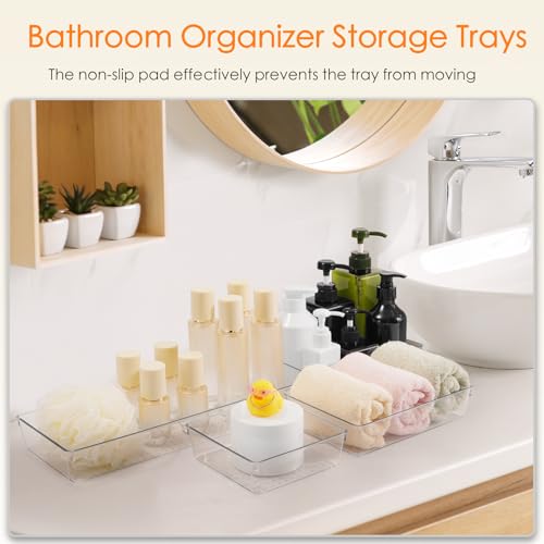 Image of Criusia Drawer Organizer, 18 Pack Large Clear Plastic Kitchen Drawer Organizers Set, 6 Size Versatile Bathroom and Vanity Drawer Organizer Trays, Storage Bins for Makeup, Bedroom, Kitchen Utensils