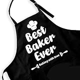 Ihopes Funny Black Apron for Women Men - Best Baker Ever - Cute Kitchen Chef Apron with 2 Pockets an