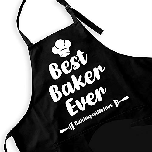 Ihopes Funny Black Apron For Women Men - Best Baker Ever - Cute Kitchen Chef Apron With 2 Pockets And Adjustable Neck Strap - Perfect For Birthday/Christmas/Thanksgiving, Large #TOP2