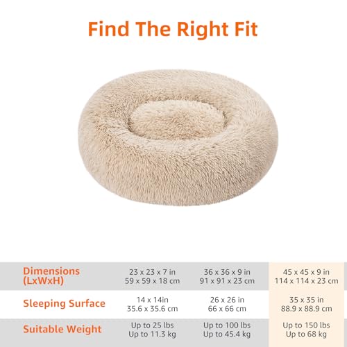Image of Amazon Basics Washable Donut Pet Bolster Faux Fur Bed with Removable Cover, Anti-Slip Bottom for Dog, Beige, 45 inch x 45 inch