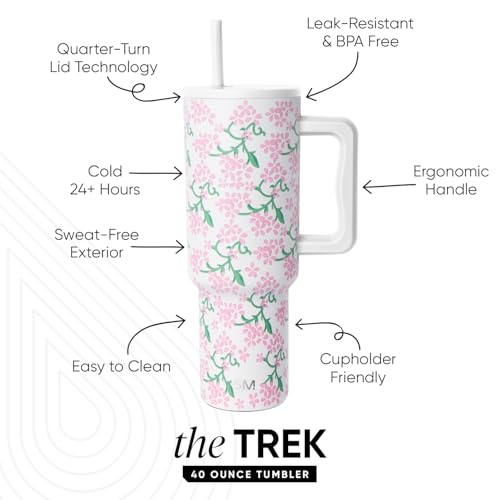 Image of Simple Modern Mother's Day 40 oz Trek Tumbler with Handle and Straw Lid | Cup Holder Friendly Insulated Stainless Steel Travel Mug | Spring Blossom