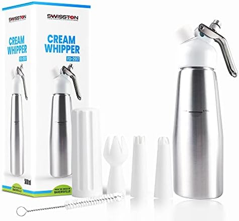 SWISSTON Professional Whipped Cream Dispenser 500ml - Highly Durable Aluminum Cream Whipper, 3 Various Decorating Nozzles and 1 Brush, Leak-Free Whip Cream Maker Canister | N2O Charger (Not Included)
