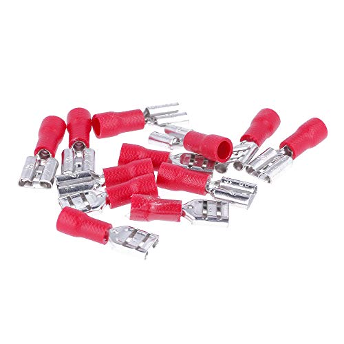 REY Pack de 100 Unidades de Terminales Tipo Faston Hembra (22 16 AWG), Aislante Color Rojo, Sección Cable 0,25 1,5 mm2