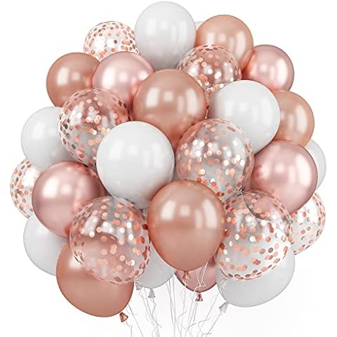 Rose Gold and White Balloons, 50 Pcs 12 inch Rose Gold Confetti Balloon Metallic Rose Gold Latex Party Balloons Set for Birthday Party Wedding Anniversary Bridal Baby Shower Party Decorations Cover