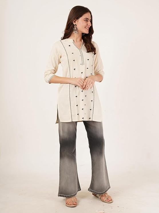 Women's Pure Cotton Embroidered Short Kurta Kurti - Image 5