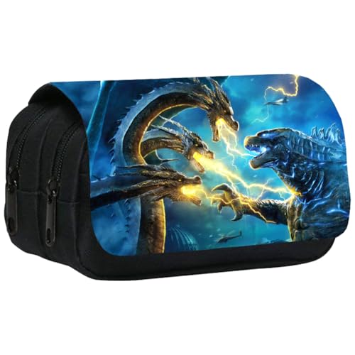Image of JXBBAAC Godzillas Pencil Case for Children, Anime Pencil Bag, 3D Large Capacity Pencil Case Pencil Case for Girls Boys Office School, Black, Fashion