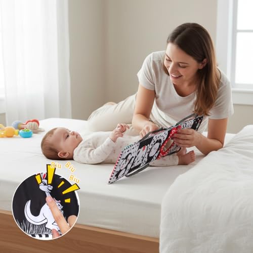 Image of SNOWIE SOFT Cloth Book 0-3 Years High Contrast Squeaky Toy Mirror Washable | Tummy Time Focus, Sensory Engagement, Gentle Fabric, Squeak and Reflective Panel, Washable Care, Seller Support