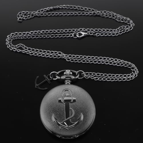 Image of Tiong Pocket Watch Anchor Pattern Design Roman Numerals Quartz with Chain Birthday Gifts