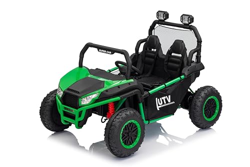 24V Ride On Car Utv 2 Seater, Off-Road Kids Electric Vehicles with Metal Frame, 20 Inch Wide Seat, 400W Electric Vehicle,Music, 3 Speeds for Boys and Girls,Green