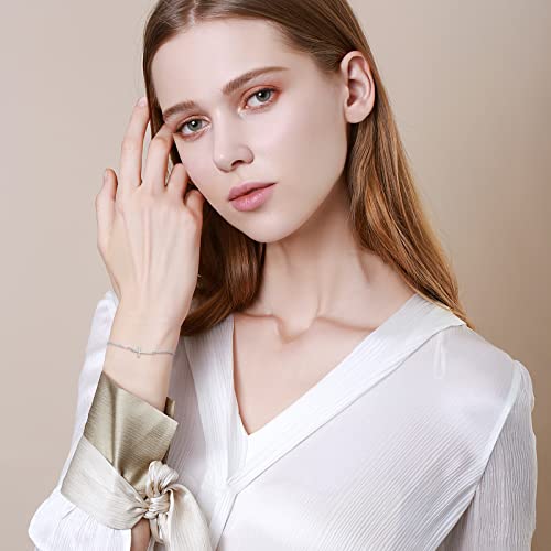 Fancime Valentines Day Gifts White Gold Plated 925 Sterling Silver Cable Link Chain Cz Cubic Zirconia Sideways Cross Crucifix Bracelet For Women Girls Friendship Charm Adjustable Teens, 15 + 3Cm #TOP4