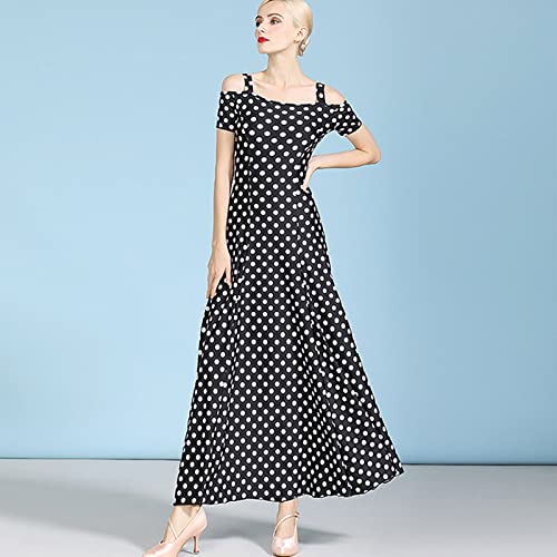 Robe dos nu à manches courtes à pois avec jupe de danse moderne - 6