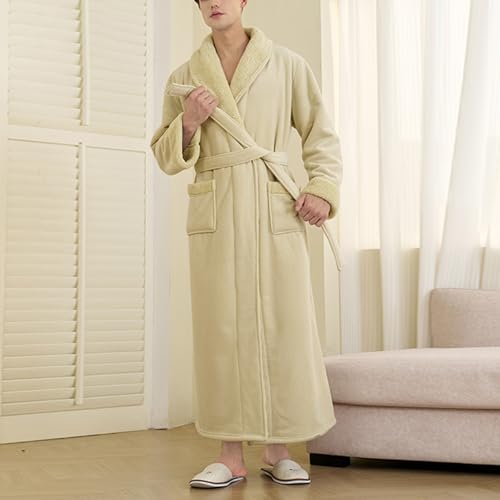 Mens Plush Fluffy Shawl Collar Bathrobe Plus Size Cozy Warm Thick Fleece Spa Robe Sherpa Long Sleepwear2