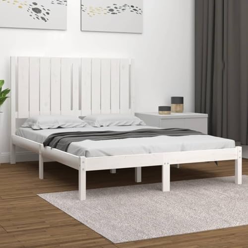 Rantry Estructura de Cama Madera Maciza Blanco 120x190 cm Estructura Cama Marco de Cama Cama Individual Cama Matrimonio Anti-Ruido y fácil de Montar