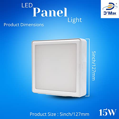 Image of D'Mak 15 Watt Square PC LED Surface Panel Ceiling Light, Poly Carbonate Powder Coated, Surface Mounted LED Light, Energy Saving Lights for Living Room, Bedroom and Hall (3IN1 (WH,WW,NWH), 10)
