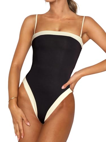 One Piece Swimsuit for Women Tummy Control Square Neck Swimwear Tie Back Bathing Suit