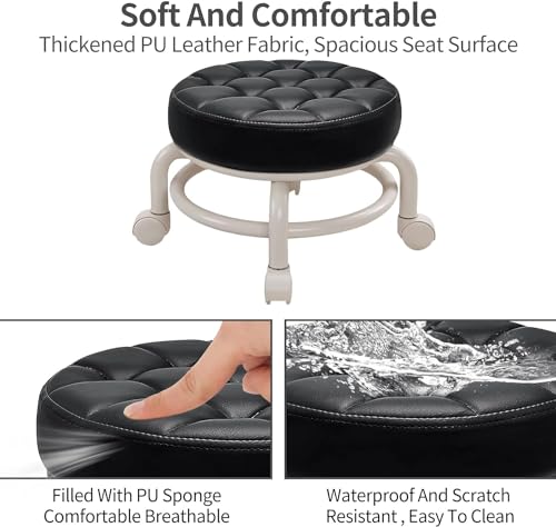 KELAICAIONE 360 Rotating Low Stool，Rolling Pulley Stool, Low Stool with Wheels, Shoe Changing Makeup Cleaning with Wheels, Pedicure, Massage SPA and Home (Black) - Thumbnail 4