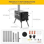 Black Wood Burning Tent Stove with 7 Section Stainless Steel Chimney Pipes, Portable Hot Tent Stove for Camping, Hunting, Ice Fishing