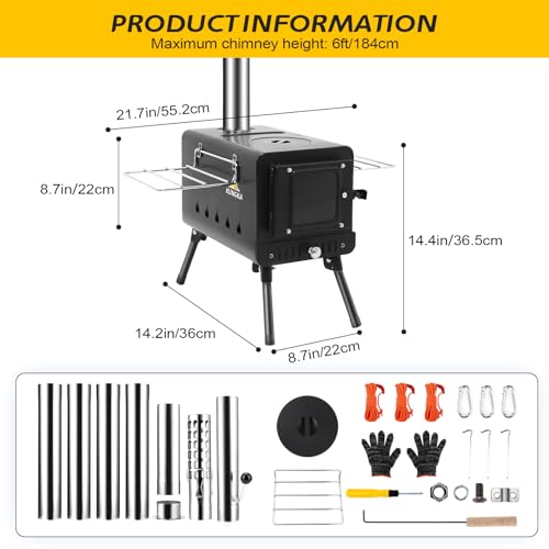 Kungka Black Wood Burning Tent Stove