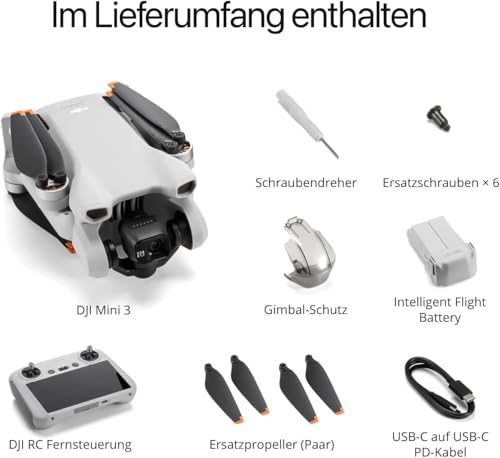 DJI Mini 3 (DJI RC) - Leichte und faltbare Mini-Kameradrohne mit 4K HDR-Video, 38 min Flugzeit, echten vertikalen Aufnahmen und intelligenten Funktionen, C0