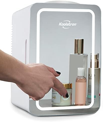 Koolatron 6L Cosmetic Mini Fridge for Bedrooms with Dimmable LED Light Mirror 12V Portable Skincare Beauty Makeup Fridges Compact Small Vanity Car Refrigertor Ideal for Girls Kids Desk Home White