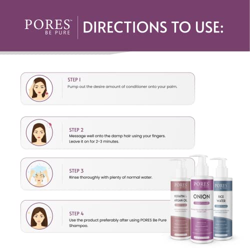 Image of PORES Be Pure Onion Hair Conditioner | Red Onion & Zinc for Thicker, Stronger Hair | Reduces Hair Fall & Frizz | Deep Nourishment for Dry, Weak Hair | Unisex - (250 ml X 2)