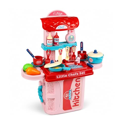 Image of WISHKEY Plastic 3 in 1 Kitchen Cooking Pretend Play Tool Set Toy for Little Chef's with Life Like Accessories & Cute Multi-Purpose Portable Suitcase for Kids ( Multicolor)