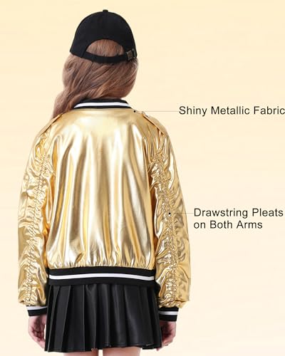 LOLANTA Kids Metallic Shiny Jacket Lightweight Zip Up Pockets Holographic Cropped Girls Bomber Jacket3