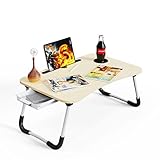 Lap Desk,Foldable Laptop Table for Bed, Portable Standing Desk 25.5' with Storage Drawer , Laptop Table Stand Desk for Sofa Couch Floor(Off White)