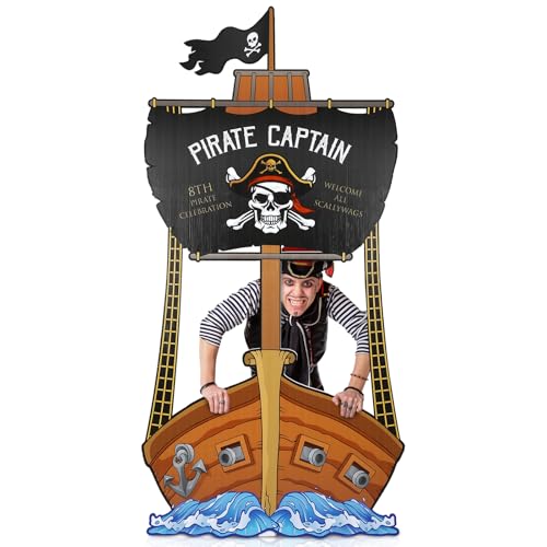 Image of Yalikop 5.6 ft Pirate Ship Cardboard Cutout Stand up Life Size Pirate Theme Party Decorations Captain Ship Backdrops Photo Props Stand up Cardboard for Life for Halloween Pirate's Theme Party Decor