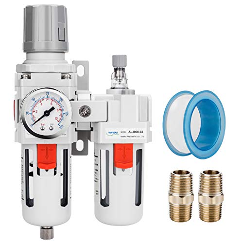 NANPU 3/8" NPT Compressed Air Filter Regulator Lubricator Combo Water/Oil Trap Separator