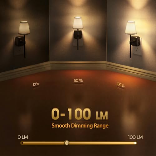 Image of Briignite LED Night Lights Plug into Wall, Vintage Linen Fabric Lamp Cover Decorative Night Light, Dusk to Dawn Sensor, 0-100LM Dimmable Nightlight for Bedroom Living Room Hallway