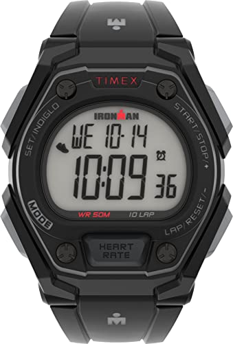 Timex Men's Ironman Classic 43mm Watch with Daily Step, Calorie and Distance Tracking & Heart Rate - Black Strap with Red Accents