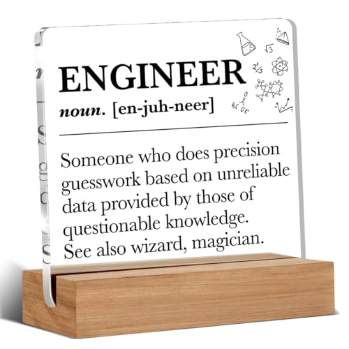 Regalos de ingeniero, regalo de definición de ingeniero, regalos de ingeniero para hombres, regalos divertidos de ingeniero, decoración de oficina en casa, letrero acrílico, 4 x 4 pulgadas