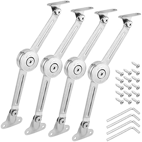 KEILEOHO Set of 4 Soft Close Lid Stay Hinges, Folding Lid Stay Hinge, 75°90°110°Opening Lift Support Hinge with Hex Key, Safe Hinges for Wooden Box, Cabinet, Wardrobe, Chest, 20KG Capacity