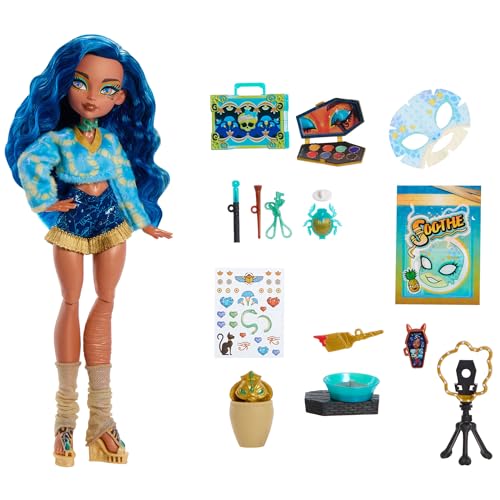 Monster High Coffret Secrets de Beauté Terreur & Bien-être Cleo De Nile, poupée et accessoires avec 13 surprises réalistes dont un kit de poterie et du maquillage,...