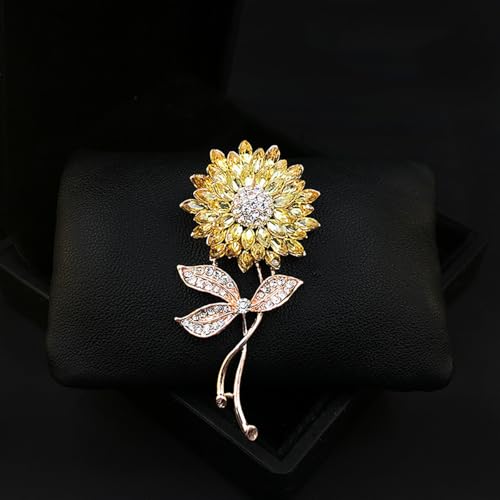 Image of Rhinestone Flower Brooch Pin Pink Blue Crystal Sunflower Brooch Big Large Bouquet Brooch Pin Wedding Ball Birthday Party Brooch Elegant Clothing Hat Bag Accessories Jewelly for Women