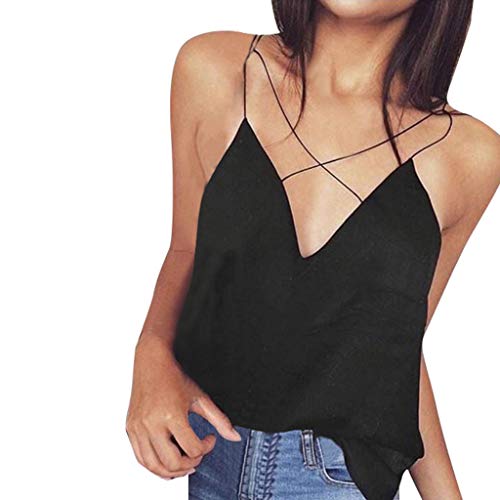 Kobay-women Tank Tops for Women, V-Neck Vest with T-Shirt Halter Vest Black