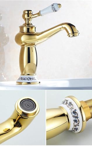Image of BASSINO Small Size Brass Bathroom Sink Wash Basin Mixer Tap Single Handle Hot & Cold Waterfall Lavatory Sink Faucet for Living Room & Bathrooms (Gold)