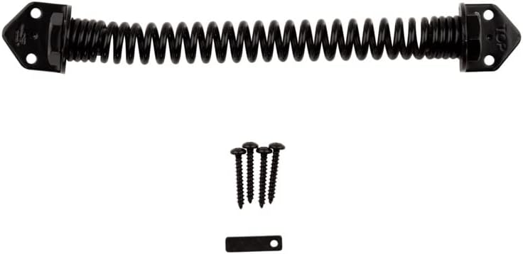 National Hardware N165-498 Door and Gate Spring 11 in Self Closing Automatic Door Closer Adjustable Tension Triple Protected Black Finish Hot-Rolled Steel with Mounting Screws