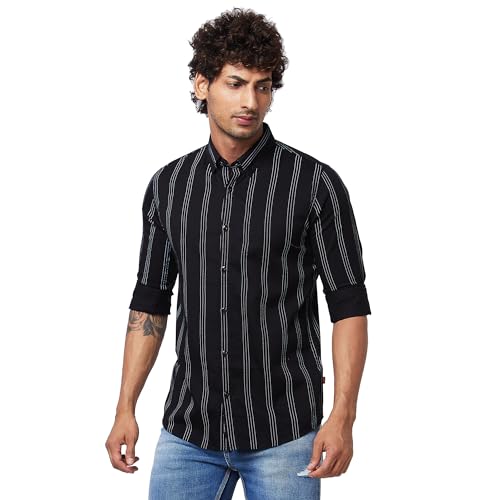 Image of Spykar Men's Regular Fit N /A Full Sleeve Striped Casual Shirts