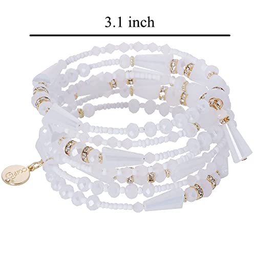 Coiris Bohemian Multilayer Beaded Bracelets For Women Stretch Layered Bead Bracelets Charm Bangle Girl Handmade Jewelry(Br-1209-White) #TOP4