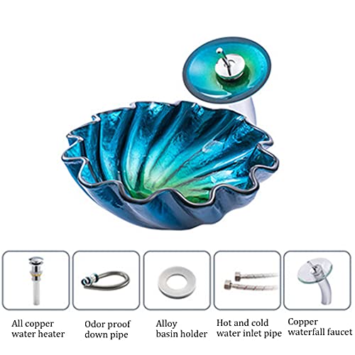 Ocean Blue Shell Color Art Basin Boven Het Aanrechtblad/Wastafel Van Gehard Glas/Badkamer Artistieke Gootsteen/Met… - Image 6