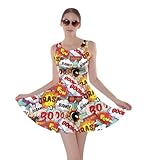 Womens Party Dress Fun Pop Art Words Sky Blue Soft Skater Dress - M