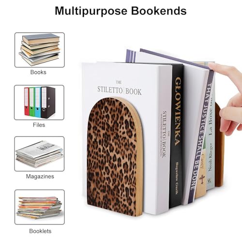 Sujetalibros decorativos de madera universal con estampado de leopardo único 4