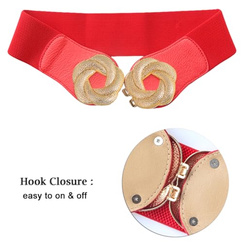 ALAIX Women's Wide Elastic Waist Belt for dress Gold Flower Buckle Stretchy Dressy Fashion Belts Waistband for Women3