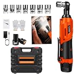 12V Cordless Ratchet Wrench with 2 x Li-Ion Battery and Fast Charger, LED Light, 7 Pcs Sockets, Max Torque 40N.m, 0-300 RPM, 3/8'' Electric Ratchet Wrench Tool Kit