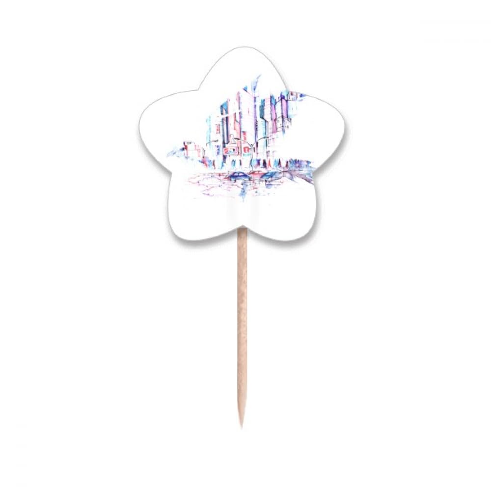 Drapeaux cupcake Gratte-ciel Aquarelle pour buffet d'anniversaire et fêtes urbaines