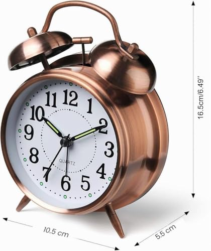 Miniatura 8 de Azyh - Reloj Despertador Fuerte Para Personas Que Duermen Profundamente Con Doble Campana, Funciona Con Pilas, Reloj Despertador De Metal Con Luz Nocturna Para Dormitorio, Reloj Despertador Analógico